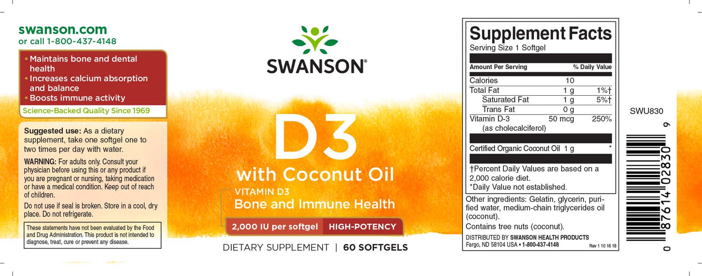 Vitamina D-3 com óleo de coco
