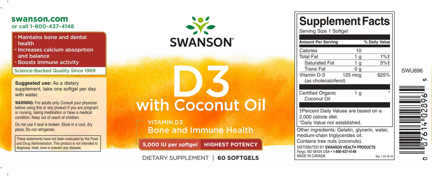 Vitamina D3 com óleo de coco - maior potência